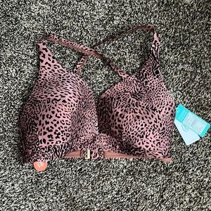 Seafolly WildOnes Leopard Longline Triangle Bikini Top in Bronze, NWT